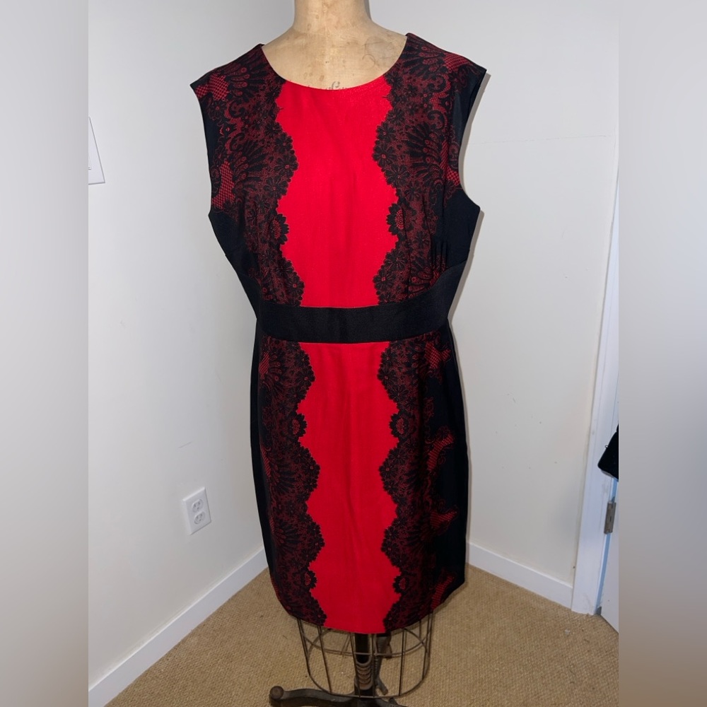 New York & Company Red and Black Lace-Trim Sheath Dress - Picture 3 of 5